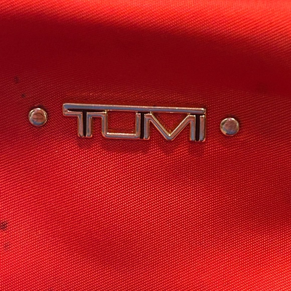 RARE Red Satin Tumi Voyager Luggage Quality Backpack with Gold Trim! - Picture 3 of 17